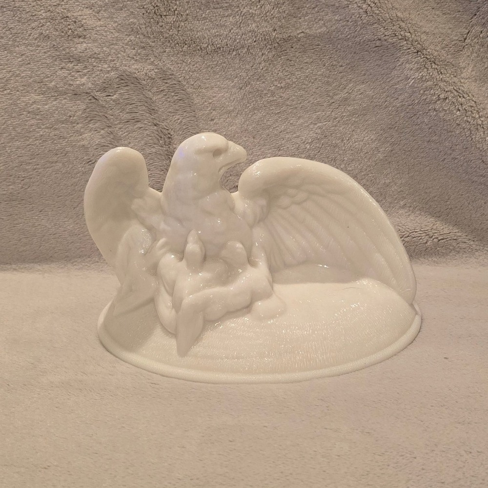 Vintage Westmoreland Milk Glass Eagle Lid White Embossed Replacement Part 6.5"
